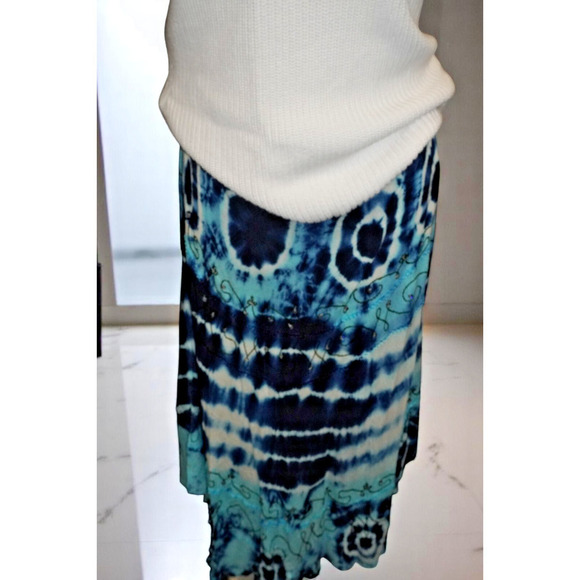 Pink Apple Blue Tie-Dye Boho Skirt – Size L – Embroidered & Sequin Detail Festiv - Picture 3 of 14